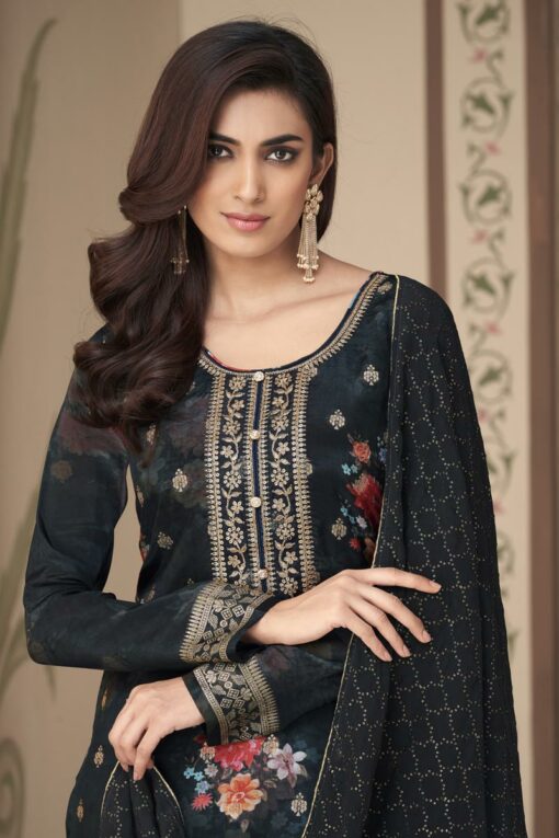 Black Color Art Silk Fabric Digital Printed Awesome Palazzo Suit