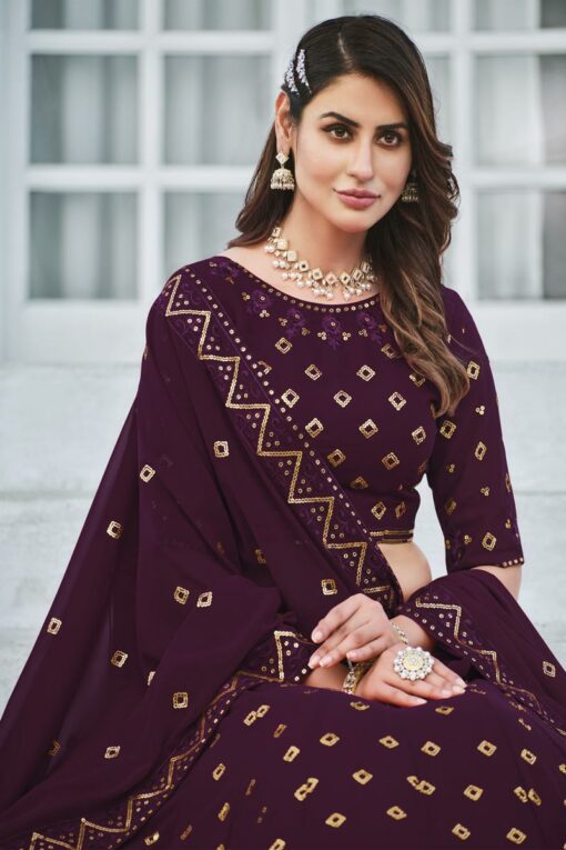 Pleasing Purple Color Georgette Fabric Function Wear Lehenga