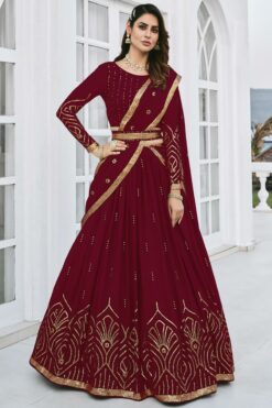 Aristocratic Georgette Fabric Maroon Color Function Wear Lehenga