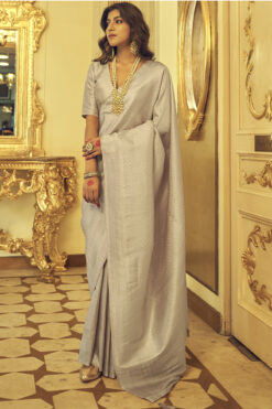 Radiant Grey Color Zari Weaving Work Kanjivaram Silk Saree