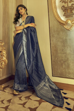 Navy Blue Color Attractive Zari Weaving Work Kanjivaram Silk Saree