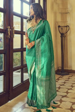 Green Color Elegant Zari Weaving Work Kanjivaram Silk Saree