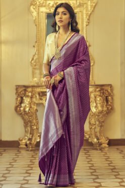 Purple Color Embellished Zari Weaving Work Kanjivaram Silk Saree