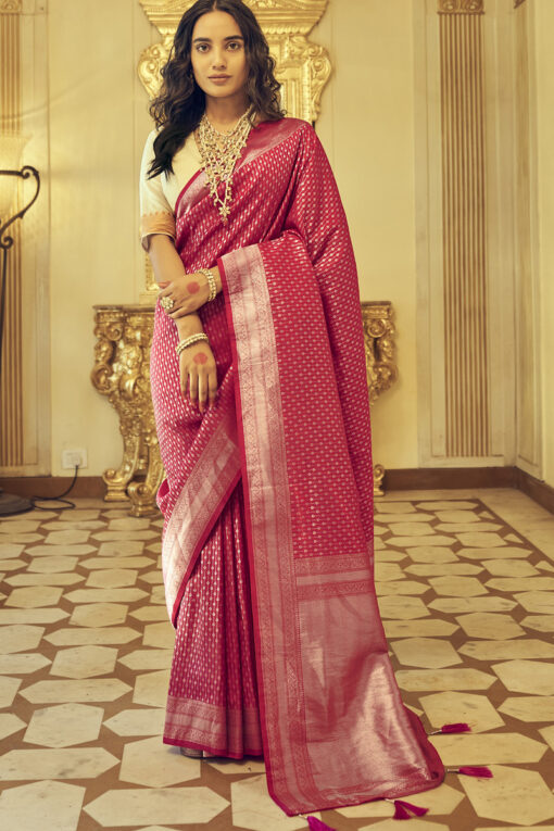 Pink Color Zari Weaving Work Trendy Kanjivaram Silk Saree