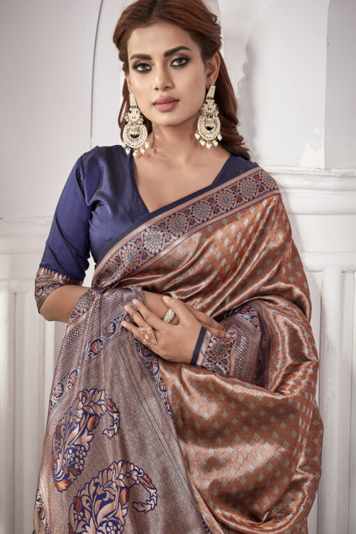 Brown Color Tissue Silk Fabric Tempting Weaving Work Saree