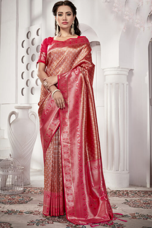 Alluring Tissue Silk Fabric Pink Color Weaving Work Saree