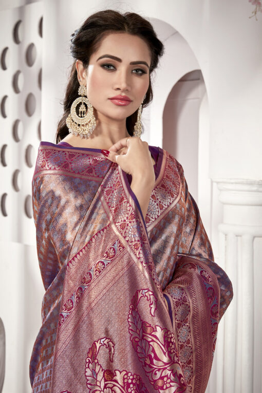 Purple Color Tissue Silk Fabric Elegant Weaving Work Saree