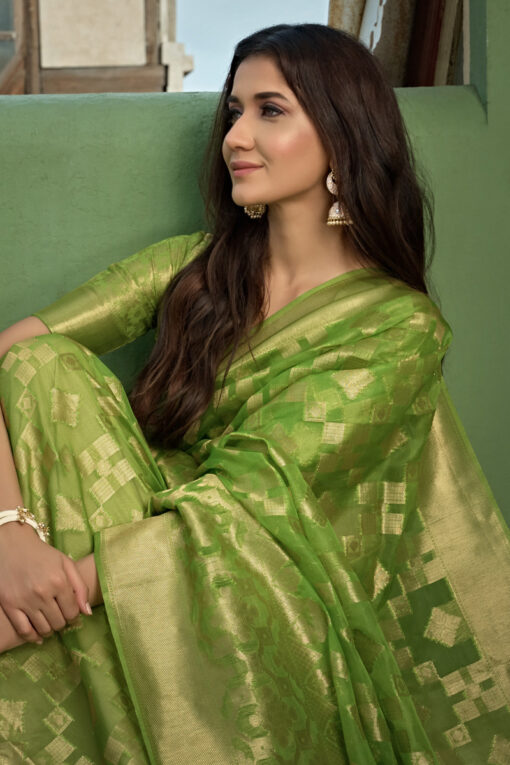 Green Color Glorious Organza Fabric Weaving Work Saree