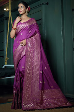 Excellent Banarasi Silk Fabric Magenta Color Function Style Saree