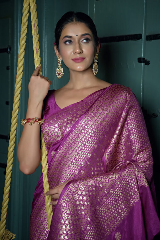 Excellent Banarasi Silk Fabric Magenta Color Function Style Saree