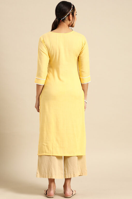 Yellow Color Rayon Fabric Festival Wear Riveting Kurti
