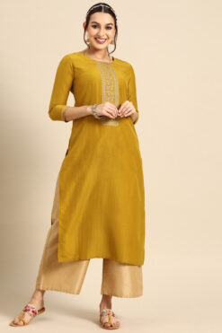 Mustard Color Chinon Fabric Festival Wear Beauteous Kurti