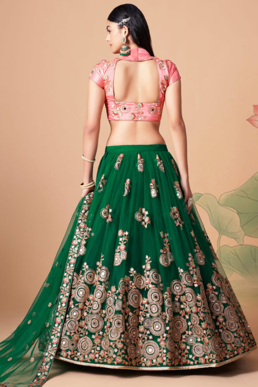 Charming Green Color Net Fabric Lehenga Choli In Sangeet Wear