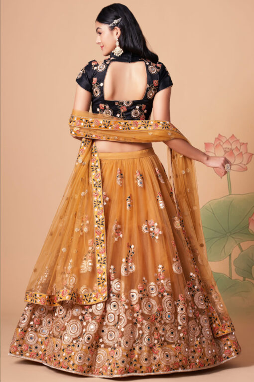 Radiant Sangeet Wear Golden Color Net Fabric Lehenga Choli