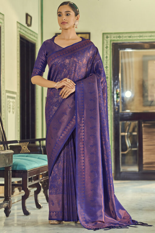 Classic Purple Color Copper Zari Work Saree In Art Silk