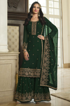 Function Wear Bright Dark Green Color Sharara Suit In Georgette Fabric