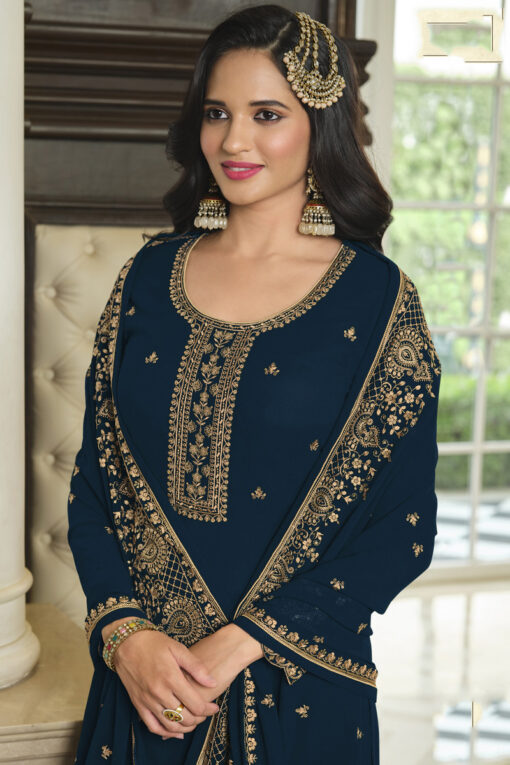 Georgette Fabric Teal Color Stunning Sharara Suit In Function Wear