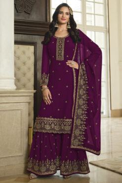 Purple Color Function Wear Sharara Suit In Charming Georgette Fabric