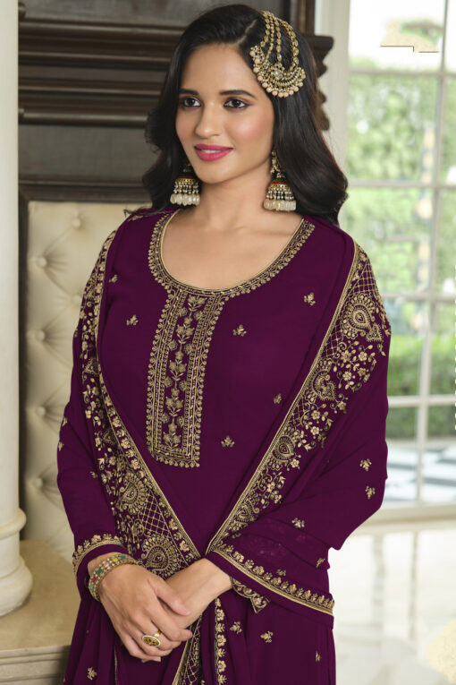 Purple Color Function Wear Sharara Suit In Charming Georgette Fabric