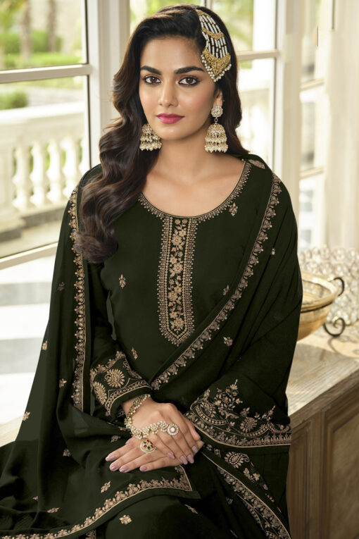 Georgette Fabric Ravishing Function Wear Mehendi Green Color Sharara Suit