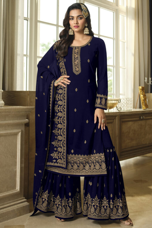 Function Wear Blue Color Georgette Fabric Tempting Sharara Suit