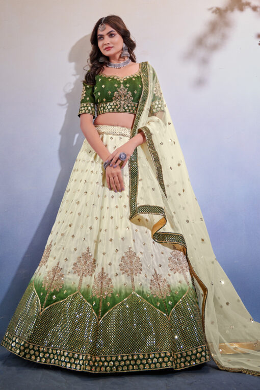 Chinon Fabric Captivating Green Color Sequins Work Lehenga