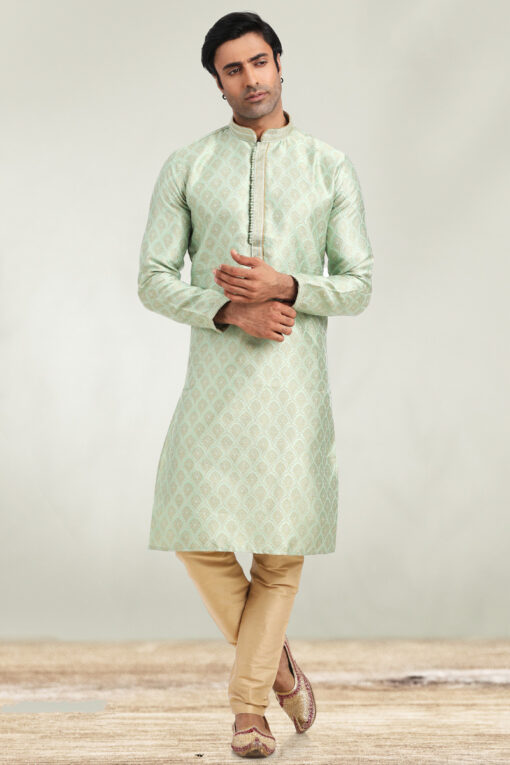 Magnificent Sangeet Wear Sea Green Color Jacquard Fabric Kurta Pyjama