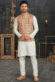 Intriguing Off White Color Kurta Pyjama With Jacket In Cotton Fabric