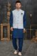 Engaging Blue Color Cotton Fabric Kurta Pyjama With Jacket