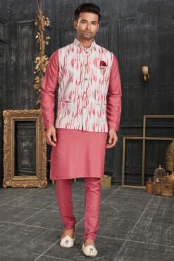 Adorning Pink Color Cotton Fabric Kurta Pyjama With Jacket
