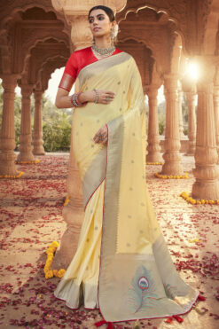 Charming Yellow Color Satin Silk Fabric Function Look Saree