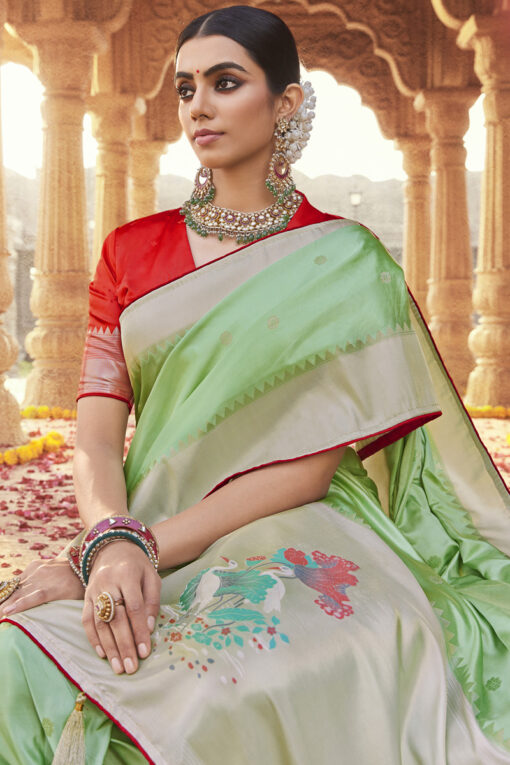 Radiant Sea Green Color Satin Silk Fabric Function Wear Saree
