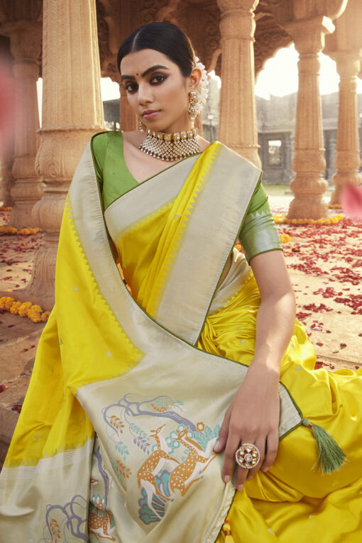 Beguiling Yellow Color Satin Silk Fabric Function Wear Saree
