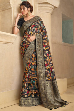 Viscose Fabric Black Color Function Look Soothing Saree