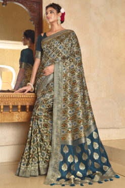 Teal Color Viscose Fabric Amazing Function Look Saree