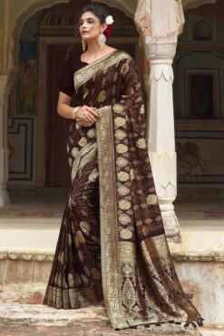 Viscose Fabric Brown Color Ingenious Function Look Saree