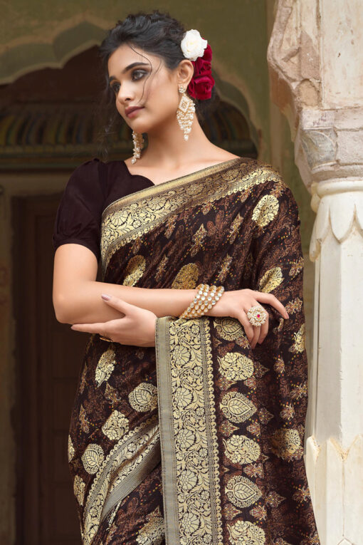 Viscose Fabric Brown Color Ingenious Function Look Saree