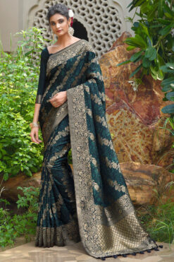 Teal Color Viscose Fabric Appealing Function Look Saree