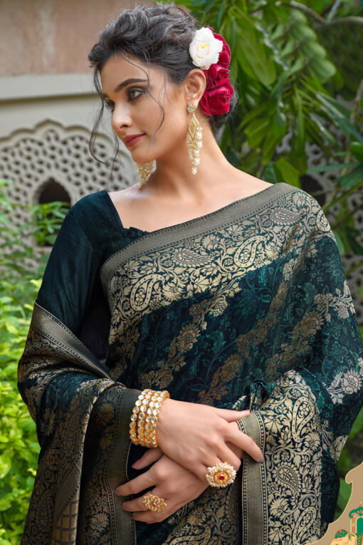 Teal Color Viscose Fabric Appealing Function Look Saree