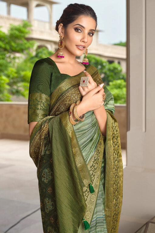 Green Color Intricate Viscose Fabric Weaving Work Saree