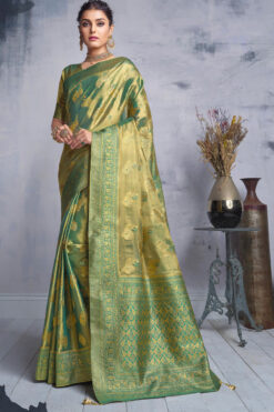 Embellished Green Color Weaving Designs Organza Saree