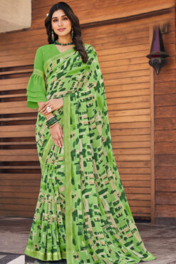 Elegant Georgette Light Weight Casual Saree in Green Color