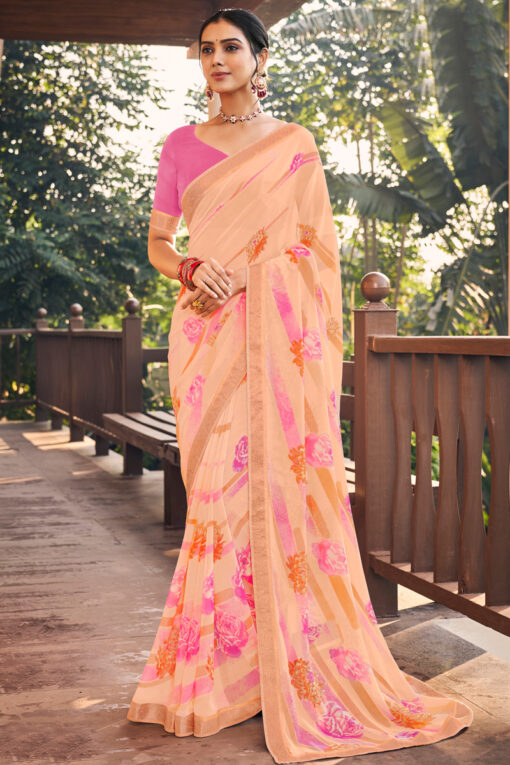 Classic Georgette Light Weight Casual Saree in Orange Color