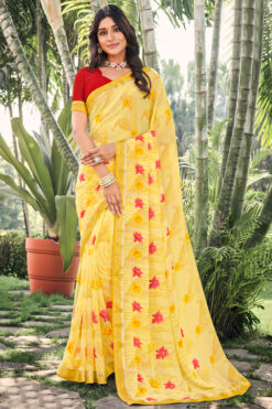 Yellow Color Bright Georgette Light Weight Casual Saree
