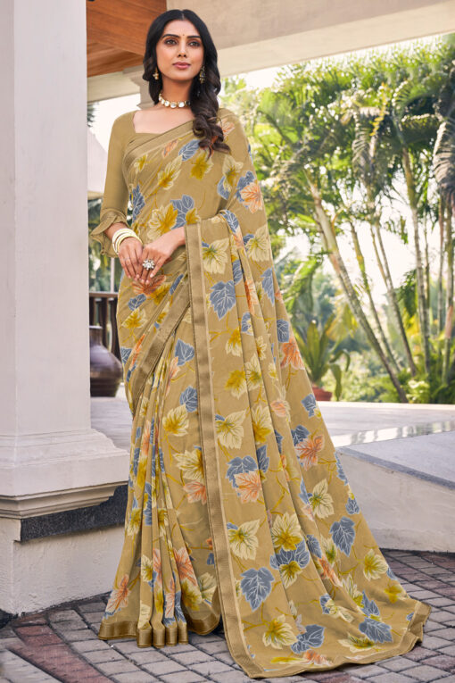 Beige Color Stylish Georgette Light Weight Casual Saree