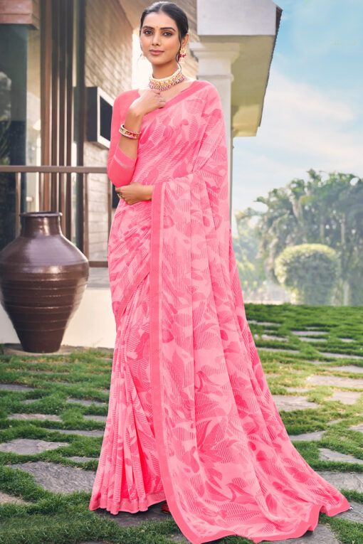 Pink Color Splendid Georgette Light Weight Casual Saree