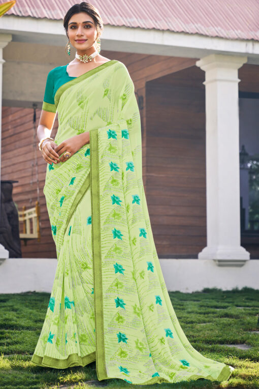 Vintage Georgette Light Weight Casual Saree in Green Color