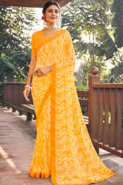 Mustard Color Tempting Georgette Light Weight Casual Saree