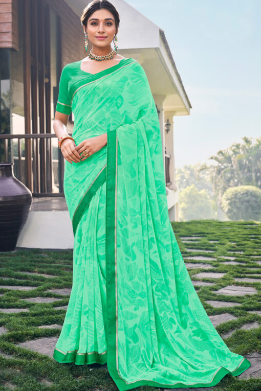 Green Color Fascinating Georgette Light Weight Casual Saree