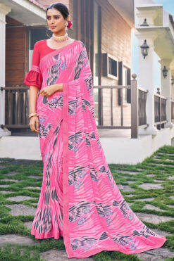 Alluring Georgette Casual Light Weight Saree In Pink Color